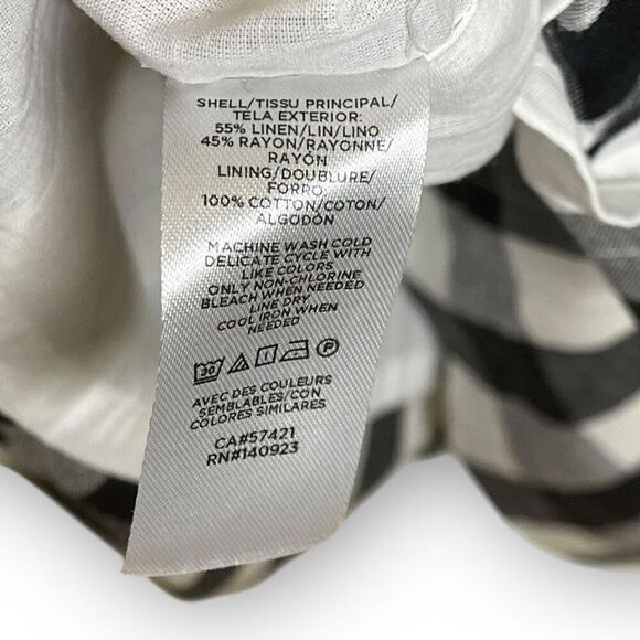 LOFT Gingham Plaid Linen Rayon Button Up Dress Black White V-Neck Women’s Size 2 - Picture 9 of 10